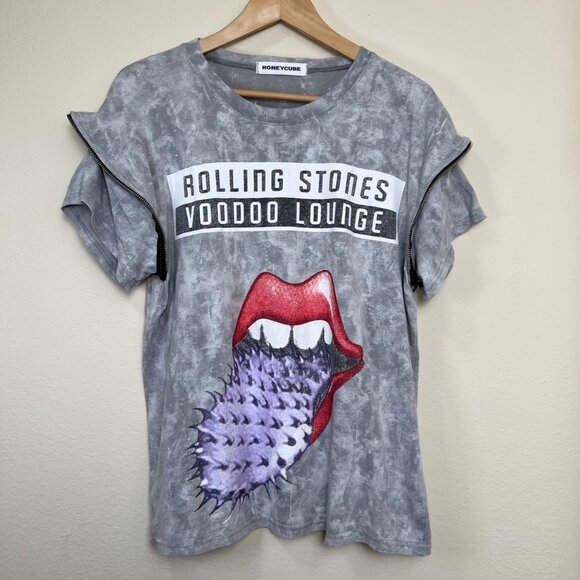 HONEYCUBE Rolling Stones Voodoo Lounge Graphic Tee With Zippered Sleeves Medium - Picture 7 of 8